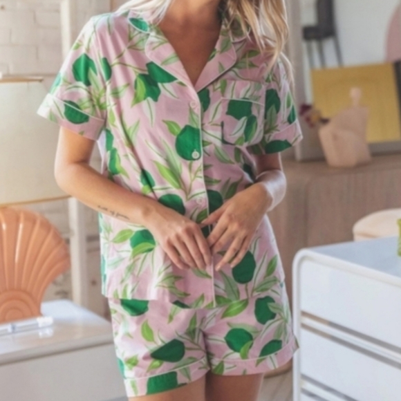 Print Fresh Lime Zest Pajama Shorts Set Size L Organic Cotton Summer PrintFresh - Picture 10 of 11